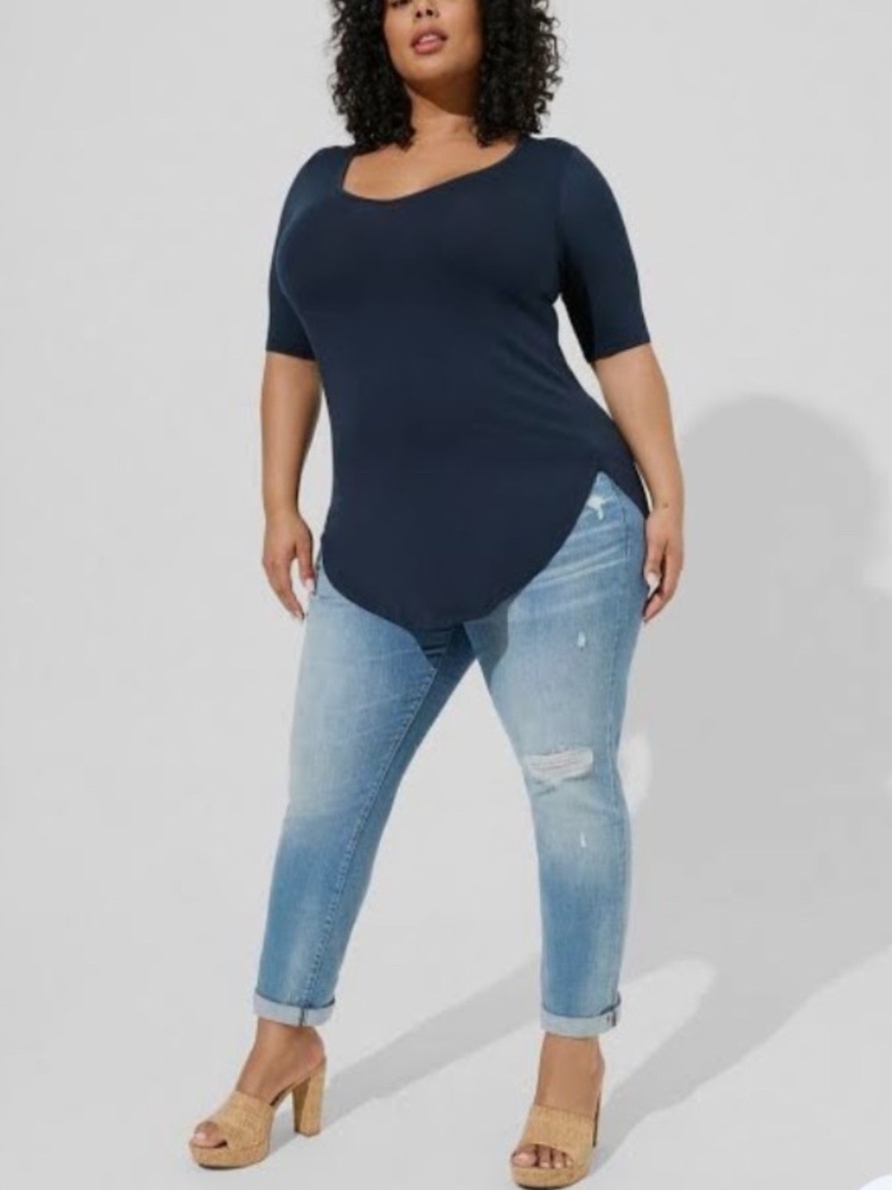 Torrid Super Soft Favorite V-Neck Tunic Tee Elbow Sleeves Navy Blue Size 3X